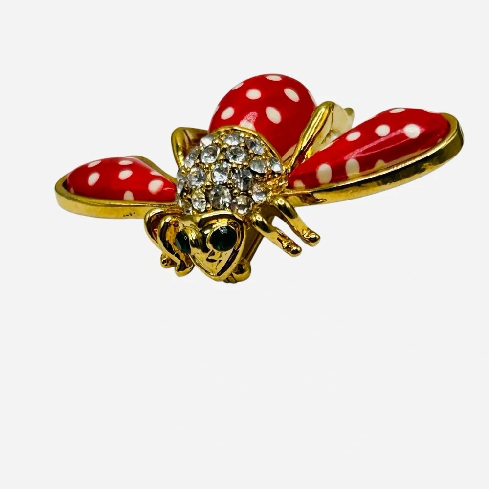 Joan Rivers Enamel Bee Pin Polka Dots Swarovski Crystal